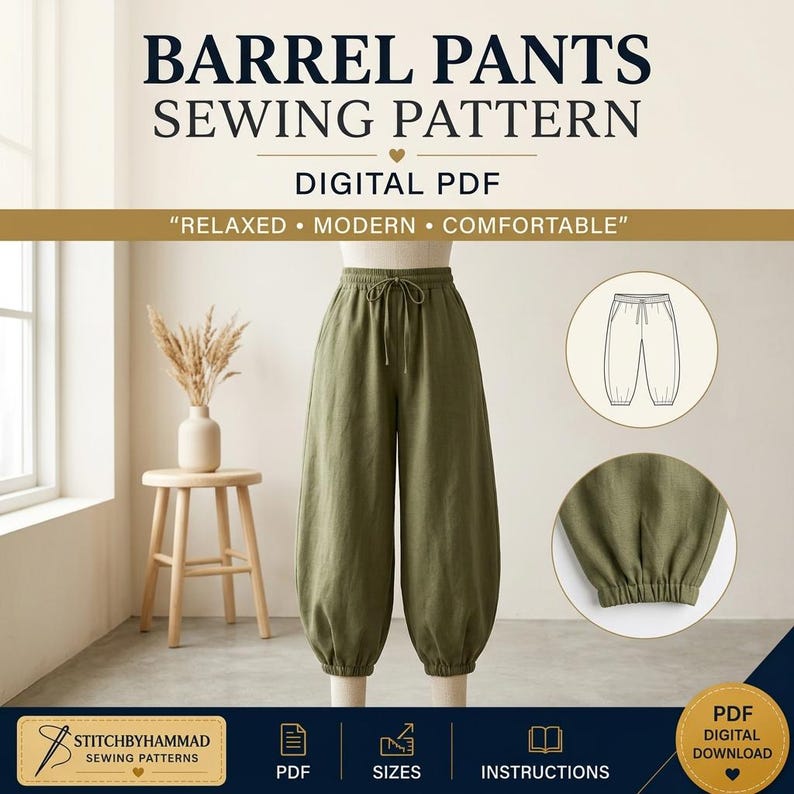 Instant Download Sewing Pattern Sewing Pattern Bundle PDF | Barrel Pants, Wide Leg Pants & Canvas Tote ...