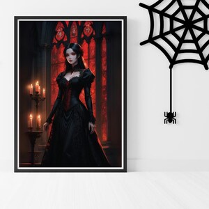 Gothic Princess Portrait: Black and Red Dark Fantasy Art Digital Download