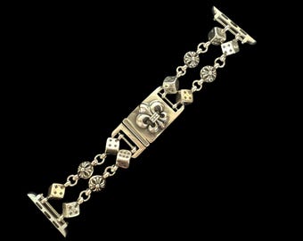 CH Style Apple Watch Strap, Gothic Cross Watch Bracelet Compatible with Apple Watch, Vintage Chrome Watch Strap, Anniversary Gift, B10O3