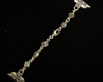 CH Style Apple Watch Strap, Gothic Cross Dice Watch Bracelet Compatible with Apple Watch, Vintage Chrome Watch Strap, Anniversary Gift, B5