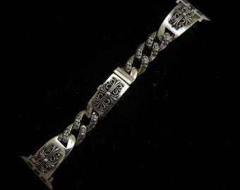 CH Style Apple Watch Strap, Gothic Floral Cross Watch Band Compatible with Apple Watch, Vintage Chrome Watch Strap, Anniversary Gift, B4