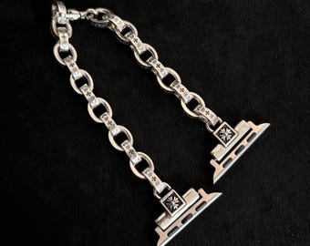 CH Style Apple Watch Strap, Gothic Cross Watch Bracelet Compatible with Apple Watch, Vintage Chrome Watch Strap, Anniversary Gift, B2