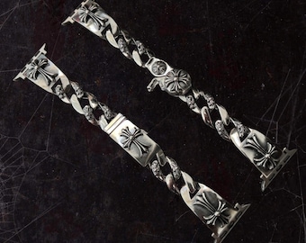CH Style Apple Watch Strap, Gothic Big Cross Watch Band Compatible with Apple Watch, Vintage Chrome Watch Strap, Anniversary Gift, B9