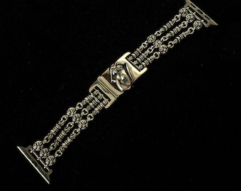 CH Style Apple Watch Strap, Gothic Cross Watch Bracelet Compatible with Apple Watch, Vintage Chrome Watch Strap, Anniversary Gift, B10O2