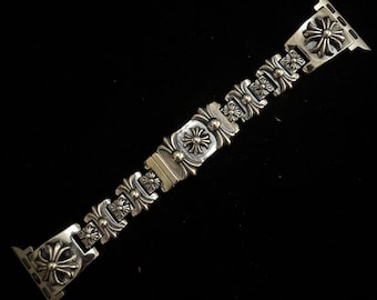 CH Style Apple Watch Strap, Gothic Cross Watch Band Compatible with Apple Watch, Vintage Chrome Watch Strap, Anniversary Gift, B8