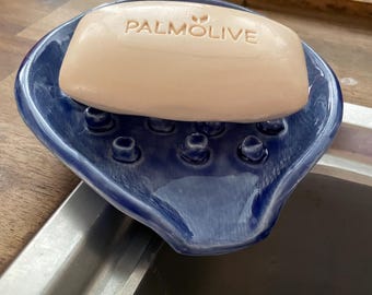 Self draining soap dish. Dark blue