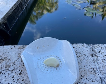 Handmade Ceramic Spoon Rest, Herb Stripper, Garlic Grater, Cookies and Cream Glaze