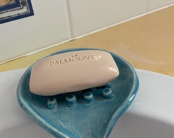 Self draining soap dish. Light blue.