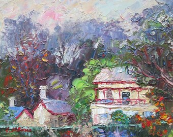 Original Oil Painting: Royal Botanic Gardens Melbourne, Impressionist Landscape Art (6x8", Unframed)