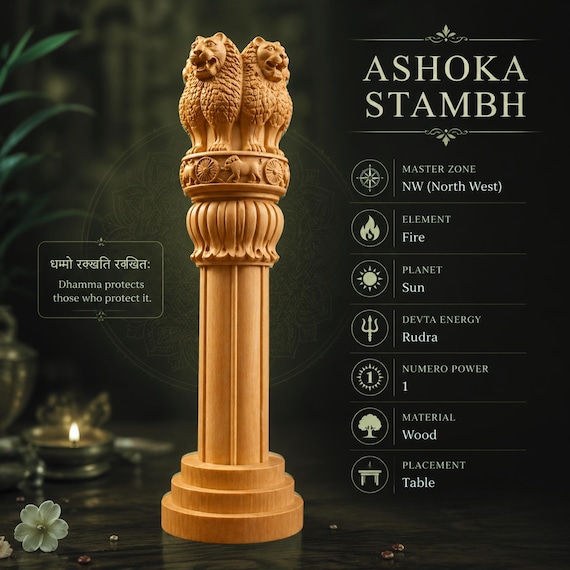 Ashoka Stambh Wood Pillar – Symbol of Authority, Governance, Dharma Decor