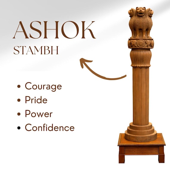 Wooden Ashok Stambh | Indian National Emblem Statue, Dharma, Leadership, Power, Courage Symbol