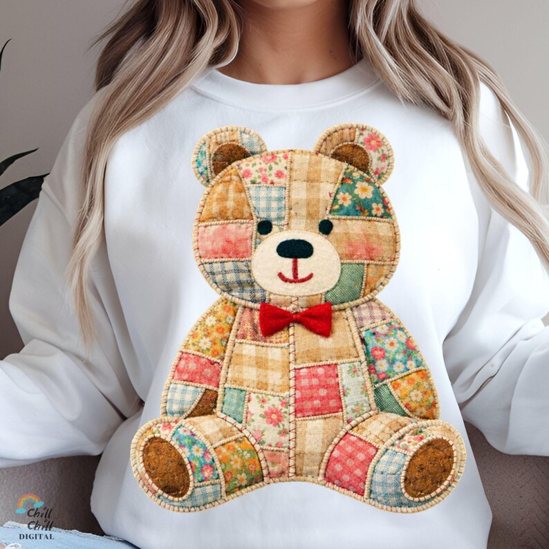 Patchwork Teddy Bear PNG Cozy Quilt Style Fabric Bear Digital Download ...