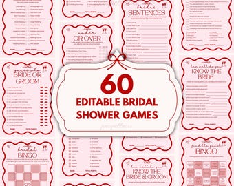 Juegos para despedidas de soltera en rosa y rojo: paquete de juegos editables e imprimibles para despedidas de soltera