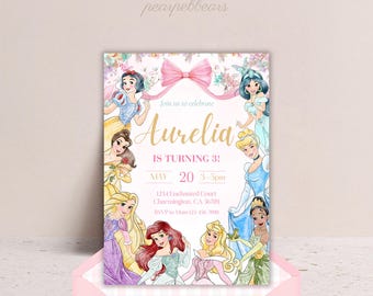 Princess Birthday Invitation Card | Editable Canva Template | Royal Theme Party Invite Instant Download