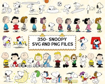Más de 350 adorables Snoopy SVG PNG Bundle / Snoopy Dog y Charlie Brown Clipart / Cricut Silhouette / Comic Dog Digital Download