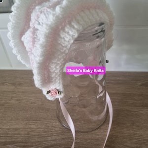 Hand knitted baby girl bonnet, traditional, hat