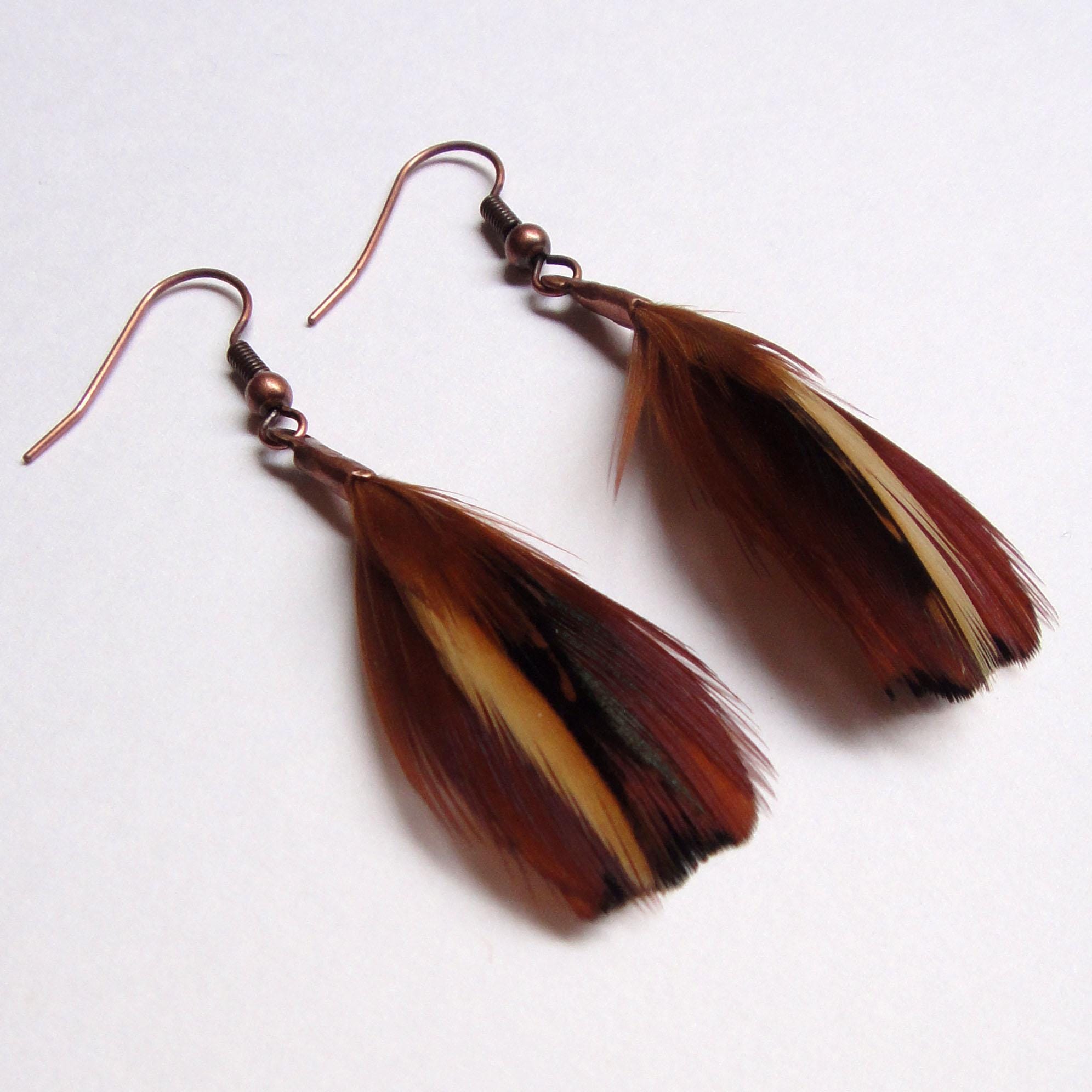 Boucles d'oreilles en plumes et métal plaqué cuivre livraison offerte