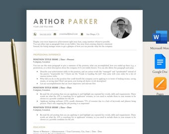 ATS Resume Design: 1 column resume template with photo | Cover Letter + Reference Letter | 1 + 2 page Templates (Pages, MS Word, Google Doc)