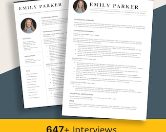Top Resume Template: 1 & 2 column resume with photo | Cover Letter + Reference Letter | 1 + 2 page Templates