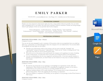 Single Column ATS Resume Template | Elegant Professional Design with Subtle Color Theme | Editable in Word, PDF, Google Docs & Pages