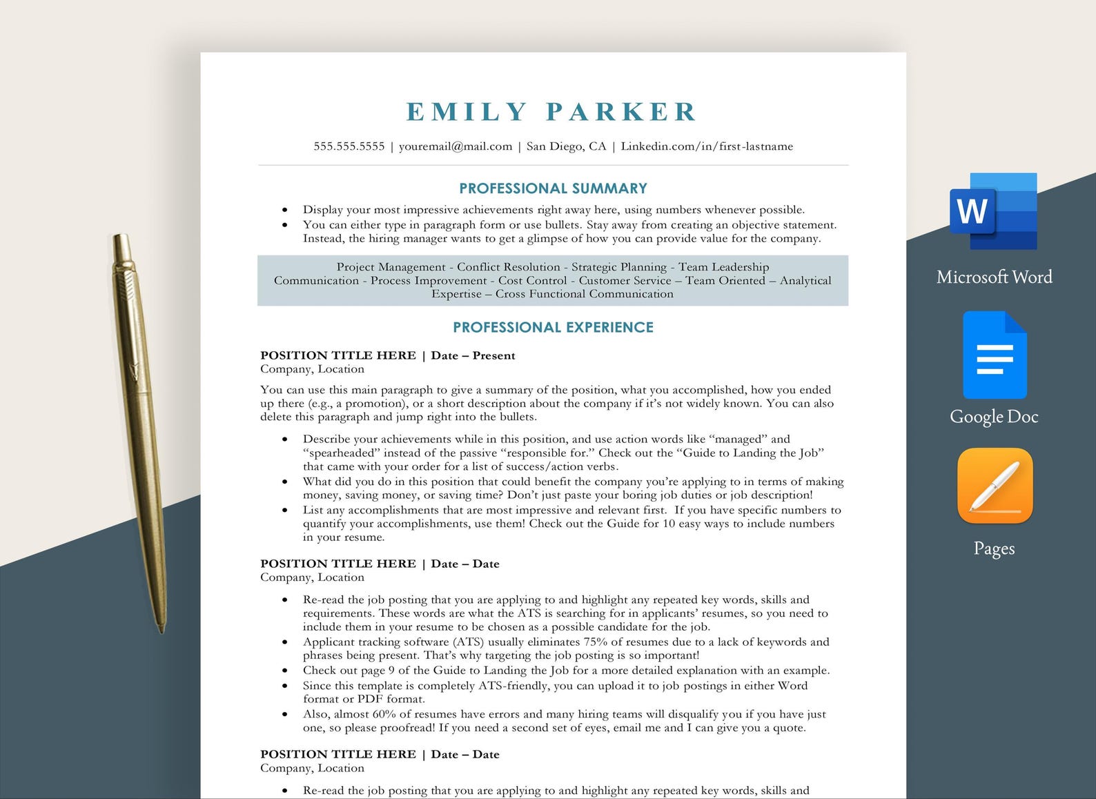 ATS Resume Template Design: Get a High-ats-score Resume Design Template ...