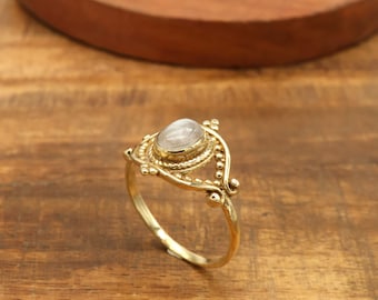 Brass Moonstone Mandala Ring - Vintage Boho Style