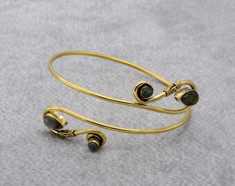 Bracciale Regolabile In Rame Con Labradorite Grigia, Stile Avvolto, Fatto A Mano In India, Per Damigelle, Regalo Occasioni Speciali