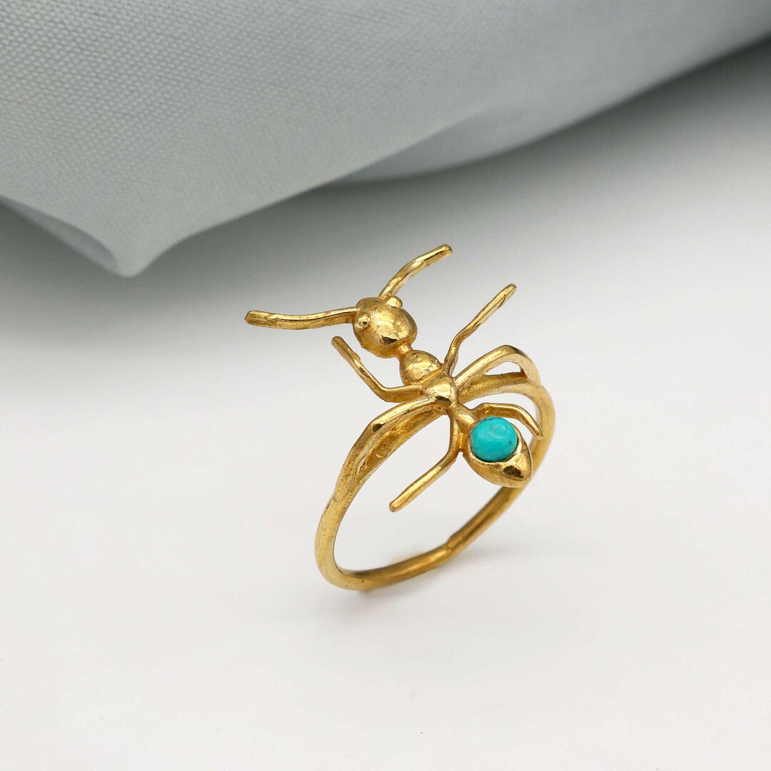 Turquoise Ant Ring in Gold | Animal Statement Ring | Boho Nature ...