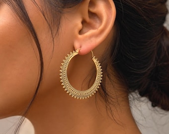 Handmade Gold long Hoop Earrings: Large  Hoops