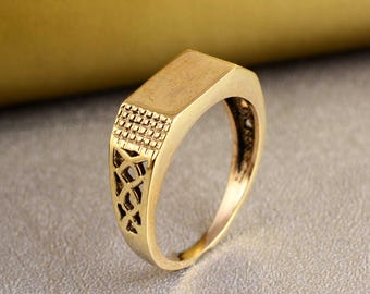 Rectangle handmade Gold Signet Ring: Geometric Statement Ring