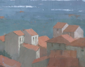 Vrsar Rooftops, Croatia, Cityscape Landscape Painting Signed Giclee Print