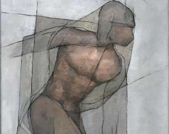 Abstract Male Figure Painting, Signed Fine Art Print