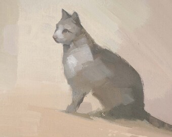Cat Painting, Artist Signed Giclee Print, Impressionist Cat Art