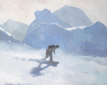 Snowboard Painting, Signed Art Print, Snowboarder Snowboarding Giclee A4 A3 A2