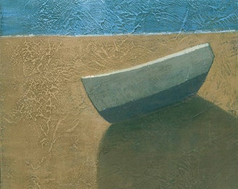 Solitary Boat, Beach Painting Signed Fine Art Print