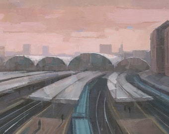 Paddington Railway Station, London Cityscape Painting, Signed Giclee Art Print