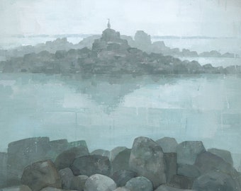 Misty Muted Scilly Landscape Seascape Painting, Signed Fine Art Print, Island Queen