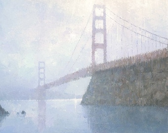 Golden Gate Bridge, Panoramic San Francisco Landscape Painting,  Signed Fine Art Print