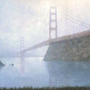 Puente Golden Gate, pintura panorámica del paisaje de San Francisco, impresión de bellas artes firmada