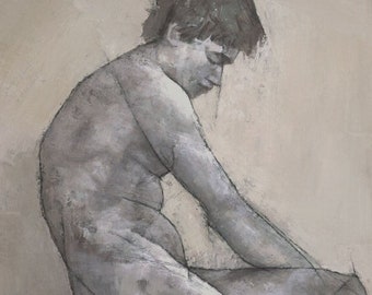 Classical Male Nude Figure Painting, Signed Fine Art Print