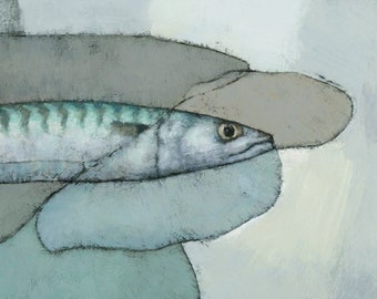 Mackerel Fish Abstract Painting, Signed Giclee Art Print