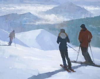 Ski Painting Print, Artist Signed Fine Art Print "Into The Valley"