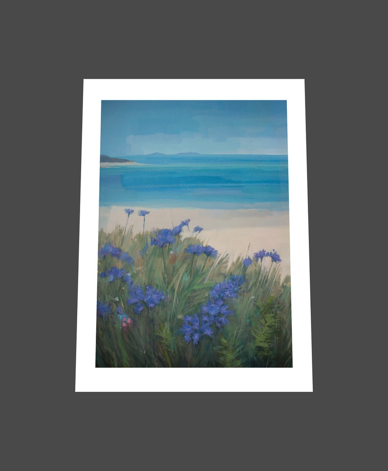 Scillies Beach Impressionist Landscape Painting Signed Print, Cornwall Blue Sea White Sands Art image 5