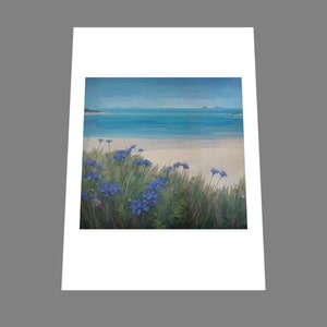 Scillies Beach Impressionist Landscape Painting Signed Print, Cornwall Blue Sea White Sands Art 画像 3