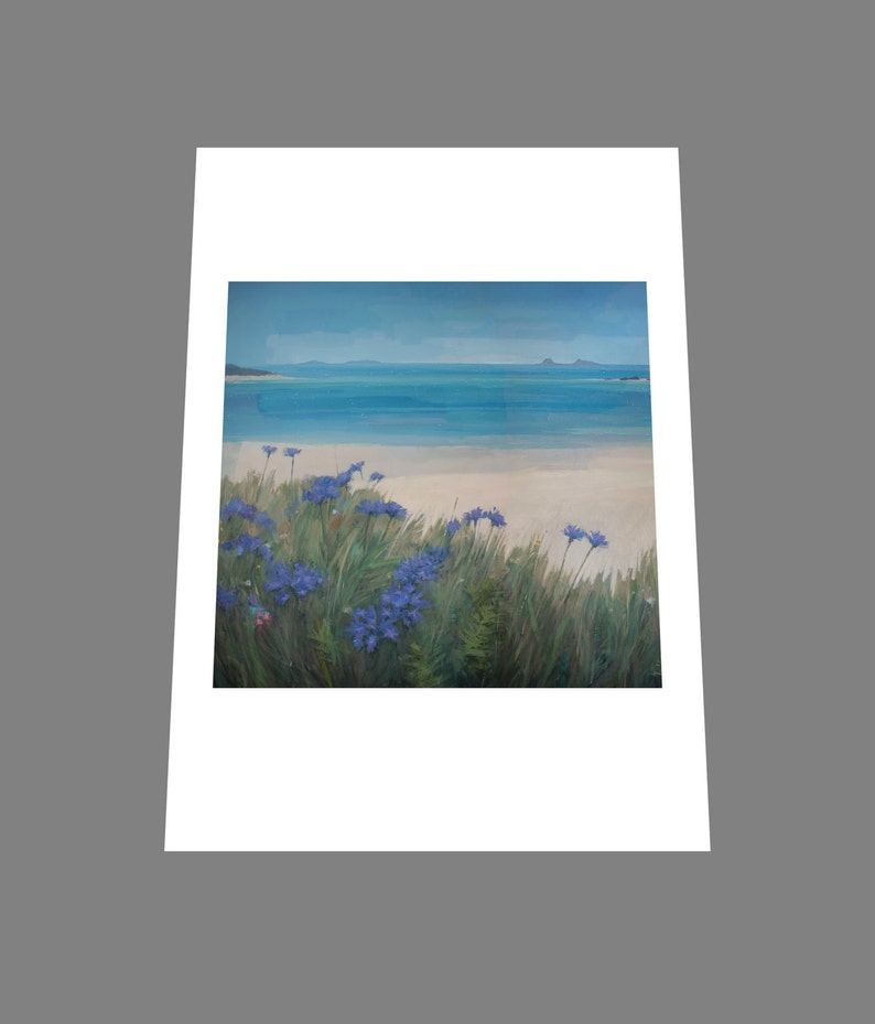 Scillies Beach Impressionist Landscape Painting Signed Print, Cornwall Blue Sea White Sands Art 画像 3