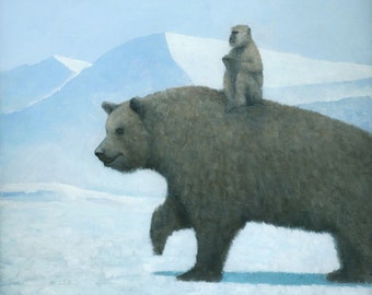 Bear and Monkey Art Print, Bear Painting, Signed Giclee Fine Art Print