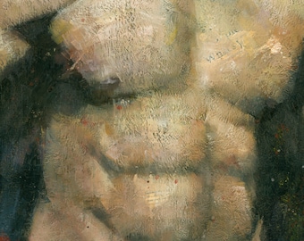 The Boxer, Male Torso Figure Painting, Signed Giclee Art Print
