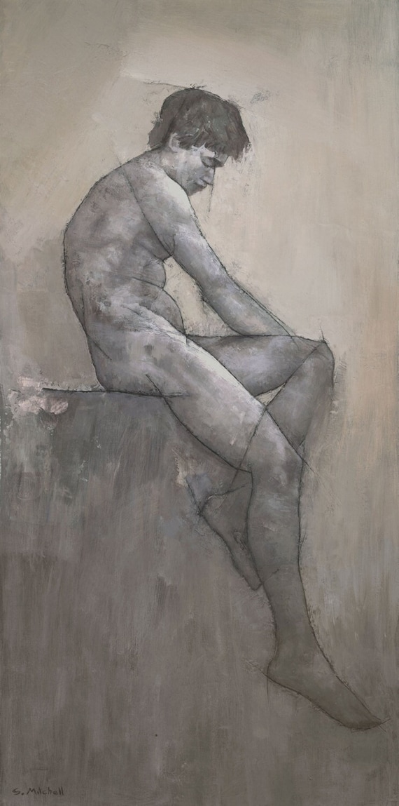 Classical Male Nude Figure Painting, Signed Fine Art Print