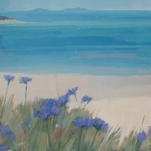 Scillies Beach Impressionist Landscape Painting Signed Print, Cornwall Blue Sea White Sands Art image 2