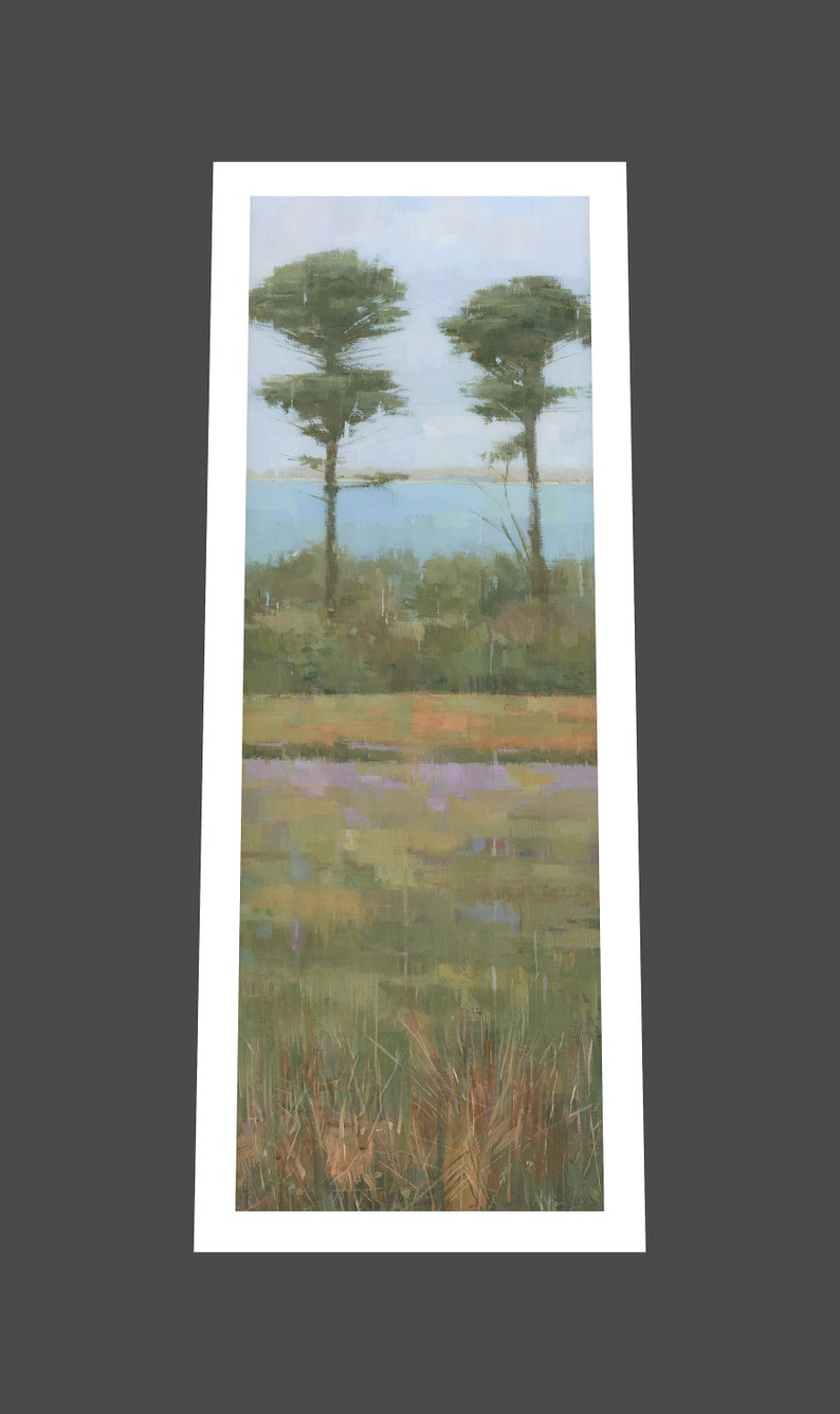 2 Trees Scillies Cornish Landscape Painting Signed Fine Art Print 26x9 inches